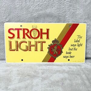Vintage‎ Stroh Light Beer Metal Sign License Plate Style Man Cave Bar Decor